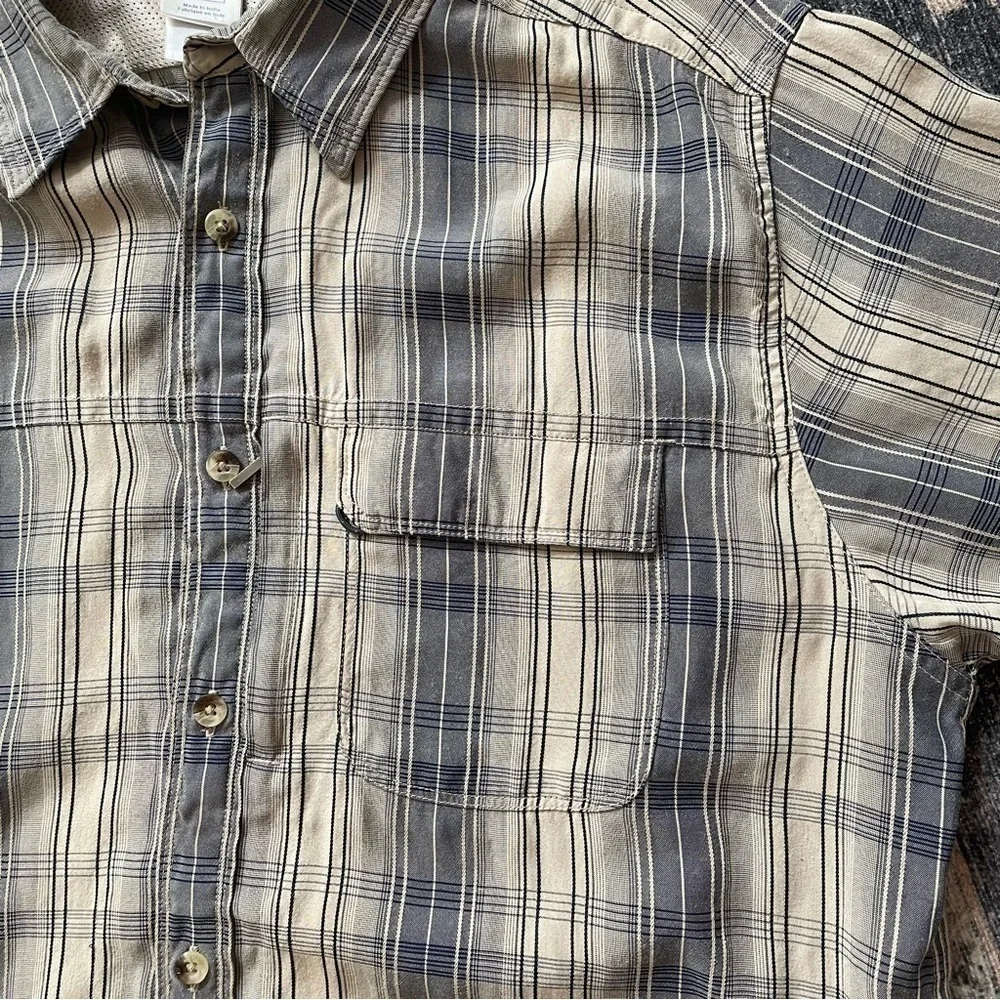 The North Face Men's Brown Plaid Short Sleeve Button Down Shirt Large